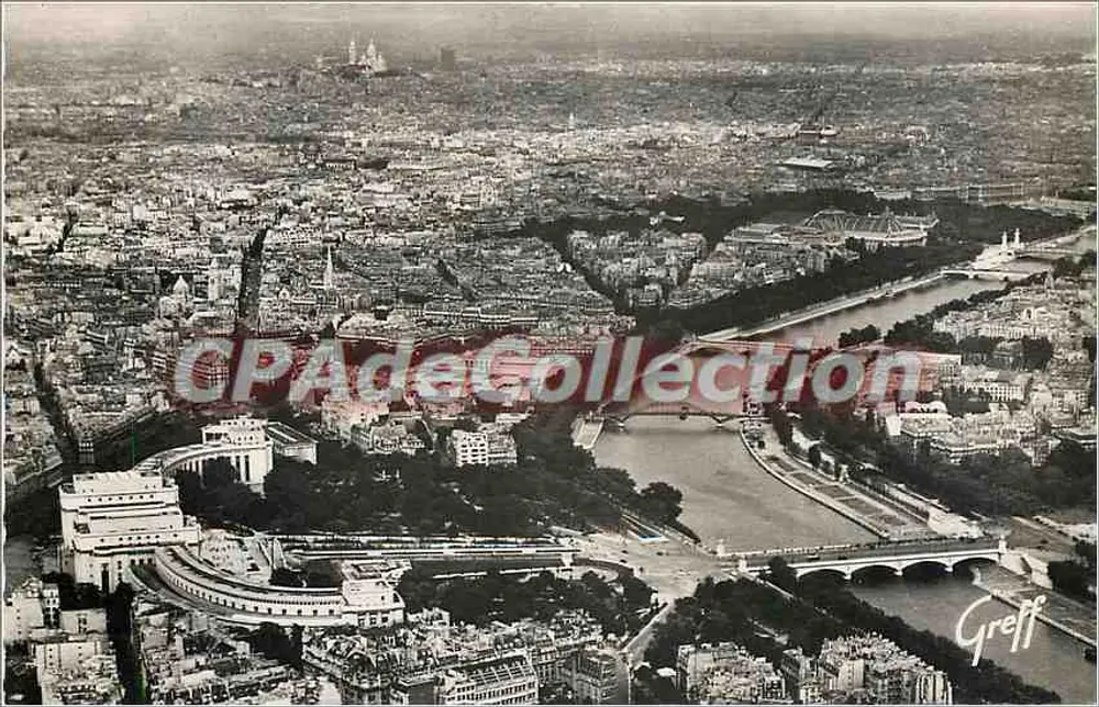 Paris — Luftbild — Palais de Chaillot, Seine, Pont Alexandre III, Basilique du Sacré-Cœur — Verleger GREFF, Paris - Vorderseite