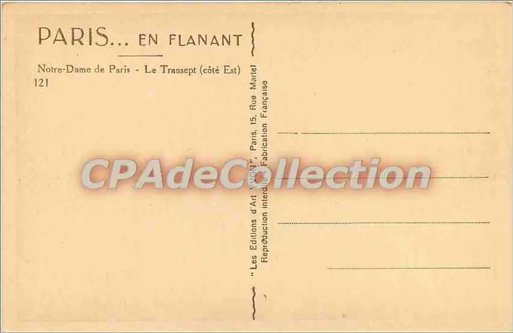 Nossa Senhora de Paris — O Transepto (lado Leste) — Les Éditions d'Art 'VONN' Paris - Verso