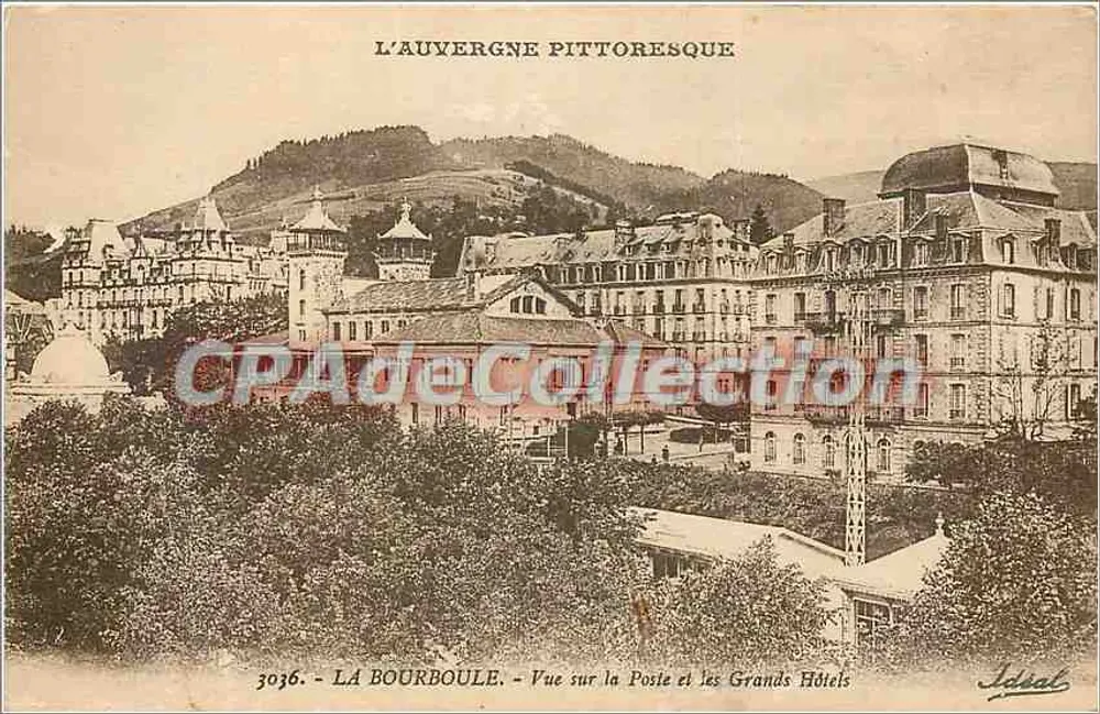 La Bourboule — Vista da Postagem e dos Grandes Hotéis — Ideal, n° 3036 - Frente