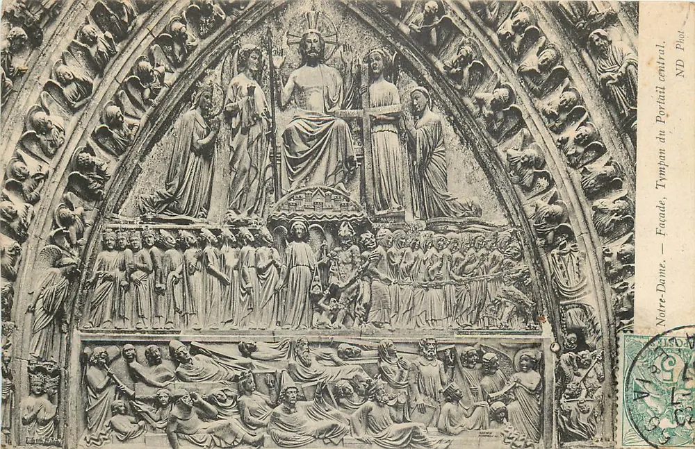 Portal central da fachada da Notre-Dame de Tournai — Tímpanos esculpidos — Fot. ND - Frente