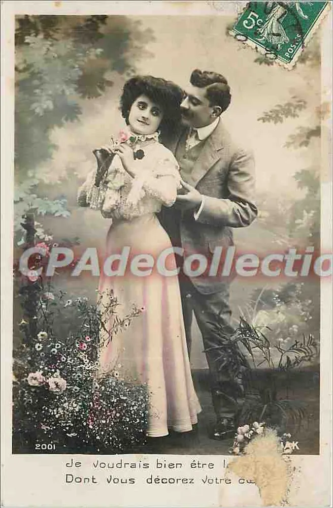 Casal ao ar livre — cena romântica — editor desconhecido, n° 2001 - Frente