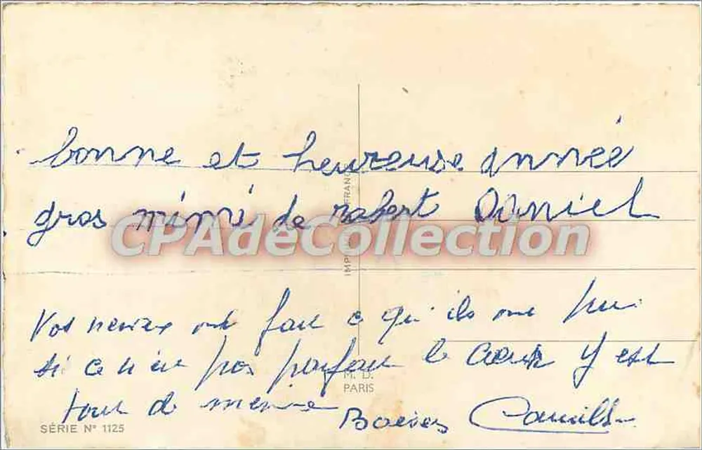 Criança entregando uma carta a uma menina diante de uma casa nevada — Barnini, Série N° 1125 - Verso