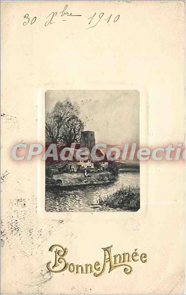 Widok wioski przy rzeczce — Dobra Rada 1910 — P. Martel, Lyon - Awers