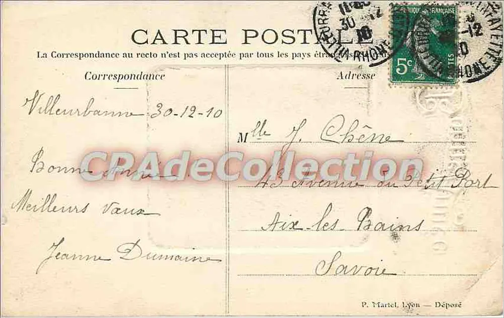 Widok wioski przy rzeczce — Dobra Rada 1910 — P. Martel, Lyon - Rewers