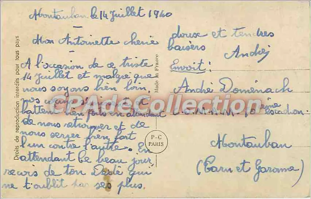 Abra a porta... — cena romântica com buquê — PC PARIS n°517/3 - Verso