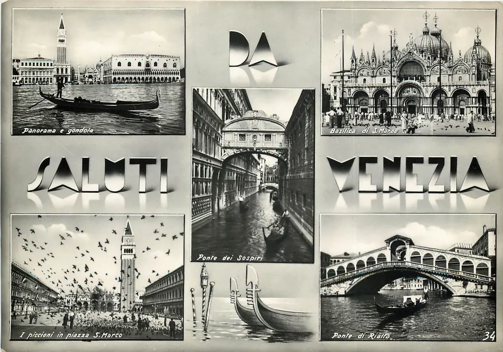 Venedig — Panorama, Gondeln, Basilica di S. Marco, Ponte dei Sospiri, Ponte di Rialto — Ediz. Ardo - Rip. Vietata - Vorderseite