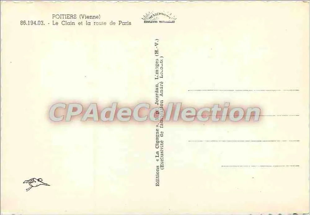 La Cigogne — Poitiers (Vienne) et la route de Paris — Éditions La Cigogne - Verso
