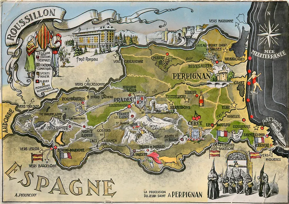 Roussillon — Carte postale touristique illustrée — A. Piouncoff - Frente