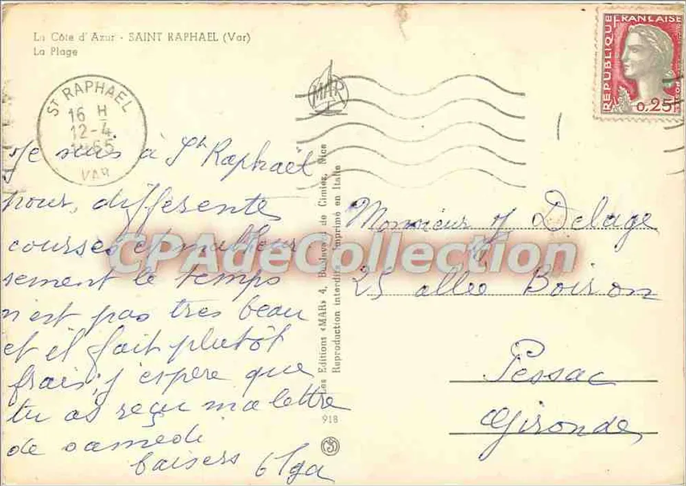 La Côte d'Azur — Saint-Raphaël (Var) — Les Éditions « MAB » 918 - Rewers
