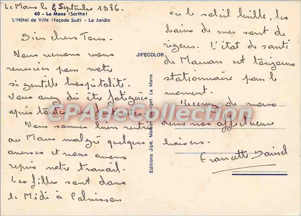 Le Mans — Das Rathaus (Südseite) — Der Garten — Éditions Jipé, Le Mans - Rückseite