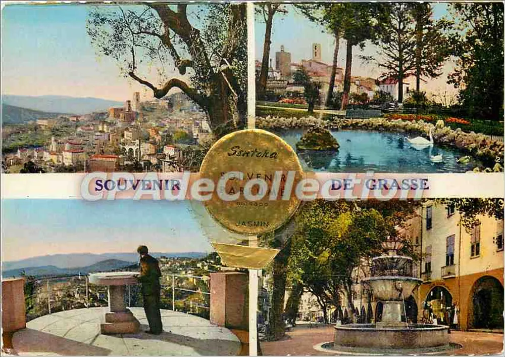Grasse — vista panorâmica e jardim com fonte — Souvenir de Grasse, éd. Jasmin - Frente