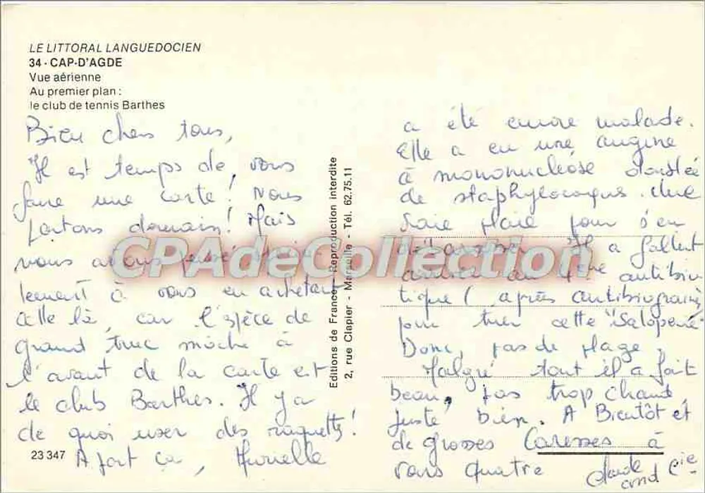 Cap d'Agde — luftaufnahme des Tennisclubs Barthes — Éditions de France, Marseille - Rückseite