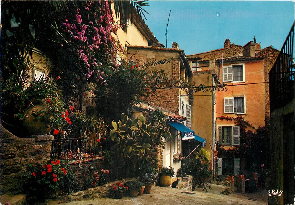 Bormes-les-Mimosas — coin pittoresque avec maison à auvent bleu — éditeur IRIS - Recto