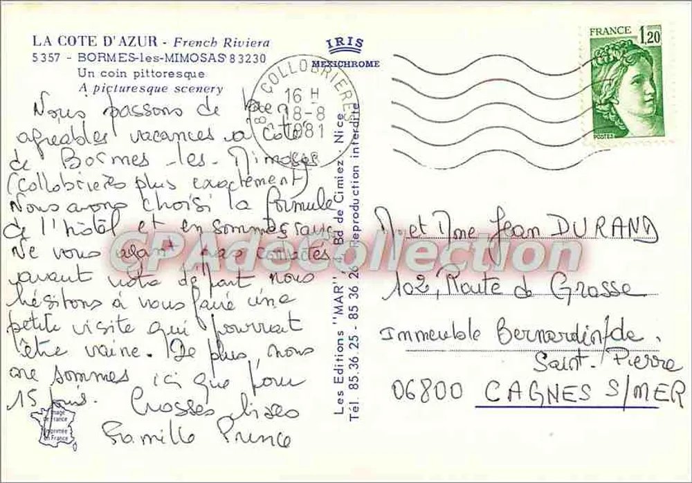 Bormes-les-Mimosas — coin pittoresque avec maison à auvent bleu — éditeur IRIS - Verso