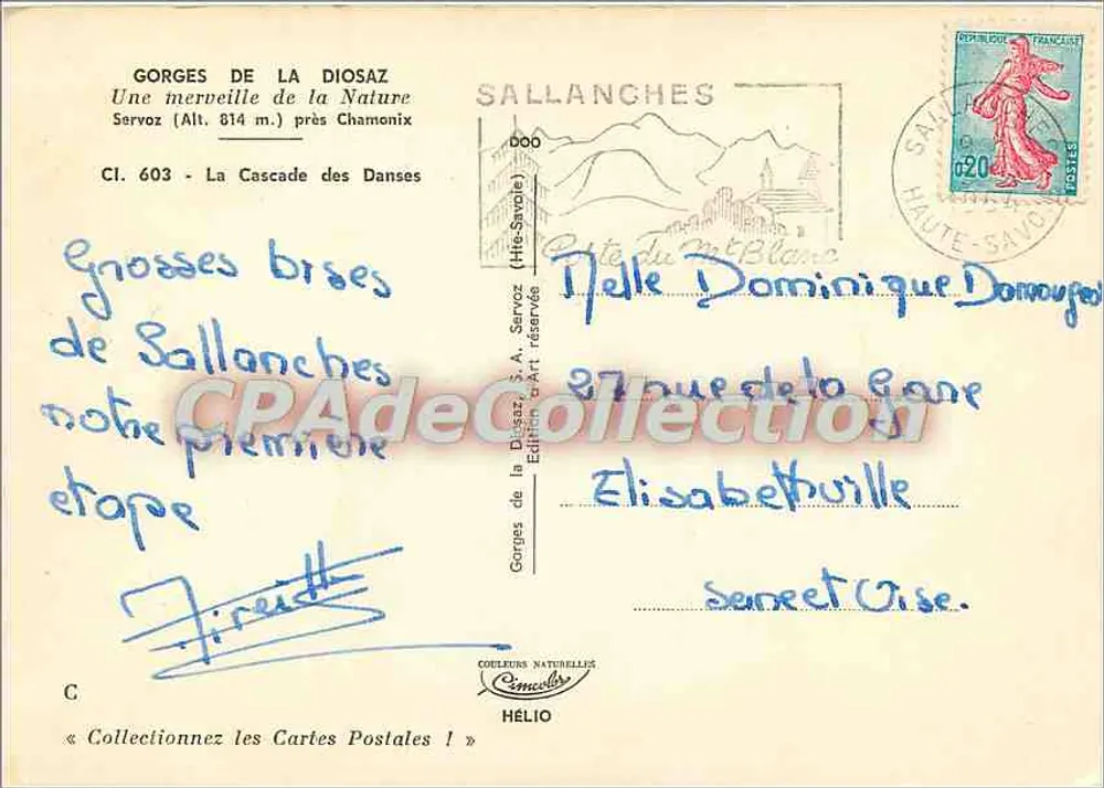Gorges de la Diosaz — Wasserfall der Danses (Höhe 814 m.) nahe Chamonix — Edition C. Servoz - Rückseite