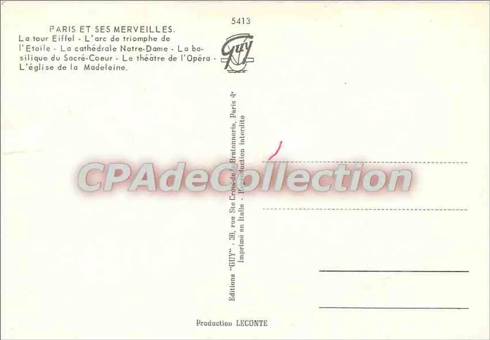 Paris und seine Wunder — Panoramablick auf die Denkmäler — Verlag GUY, n° 5413 - Rückseite