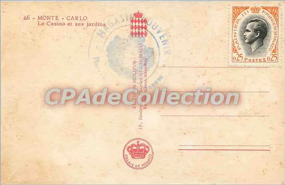 Monte-Carlo — Le Casino et ses jardins — Éditeur : Magasin du Palais de Monaco, n°46 - Verso