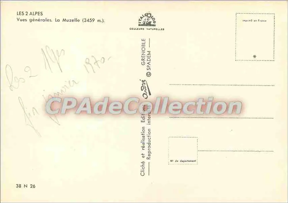 Les 2 Alpes — Höhe 1650 — Verlag SPADEM, Nr. 38 N 26 - Rückseite