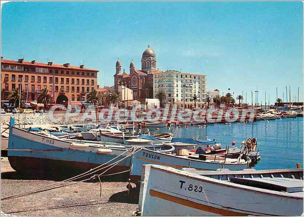 Toulon — Port avec bateaux et cathédrale — Éditions AZUR Riviera - Recto