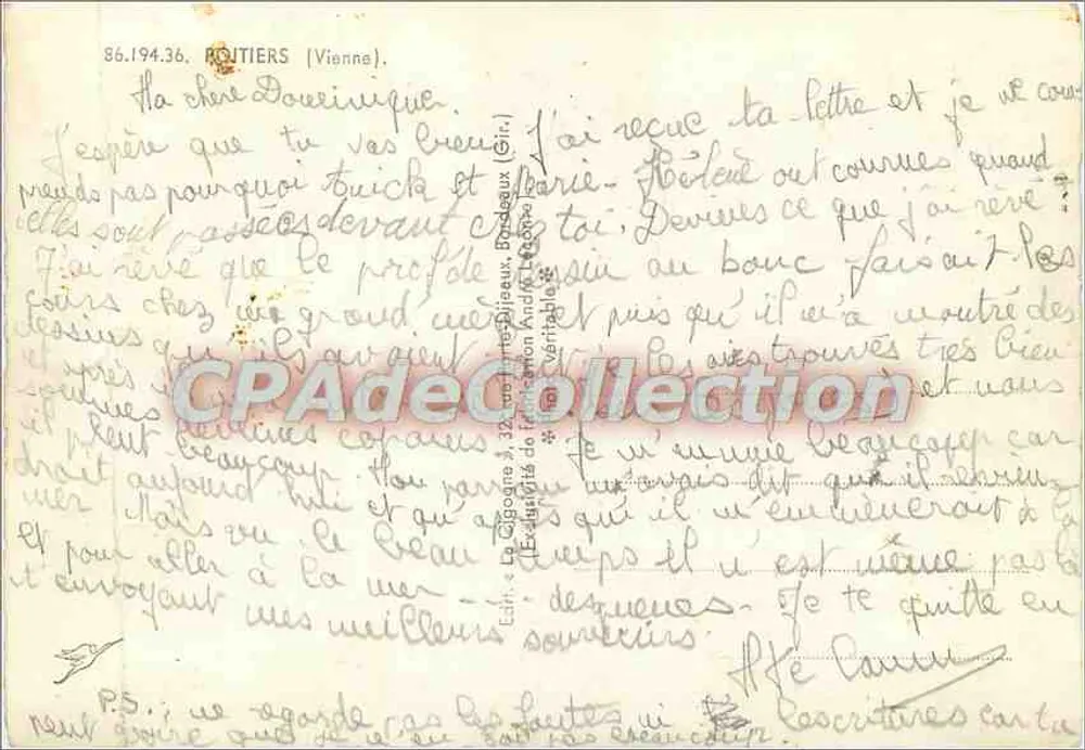 Moitiers — Vista panorâmica — Editor não identificado, n° de série 86.194.36 - Verso