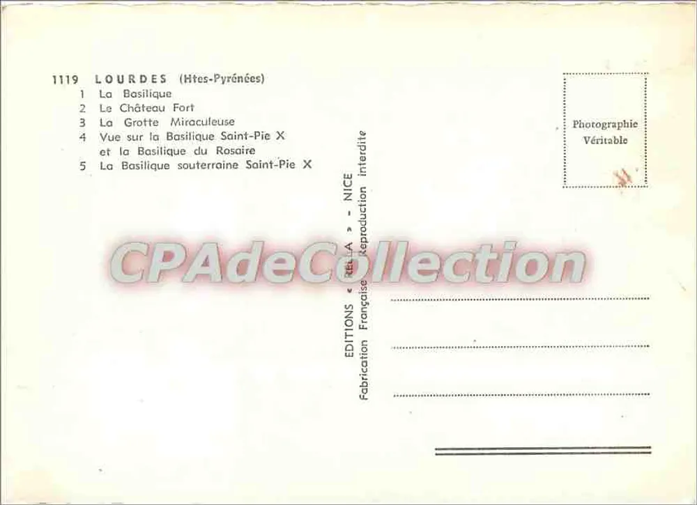 Lourdes — Erinnerung an Lourdes — Französische Editions, Nice - Rückseite