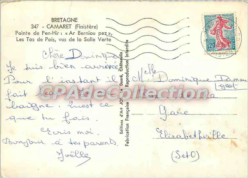 Pointe de Pen-Hir — Les Tas de Pois, vus de la Salle Verte — Éditions d'Art Jos, La Doaré - Verso