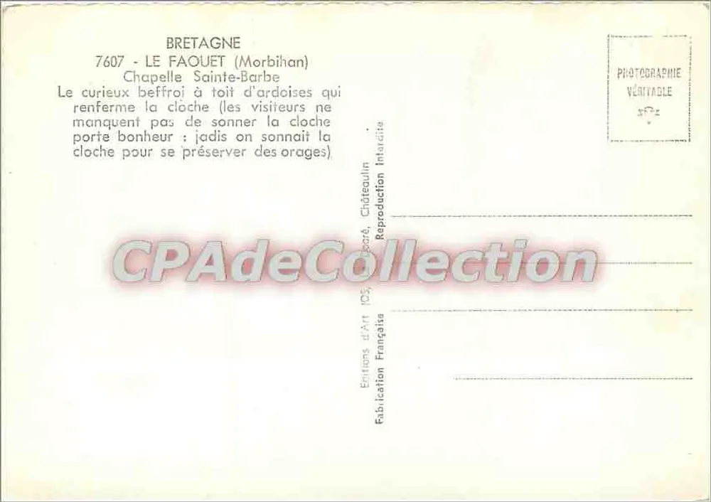 Le Faouët (Morbihan) — Capilla de Santa Bárbara con campanario de teja — Edición Chidéquulin - Reverso