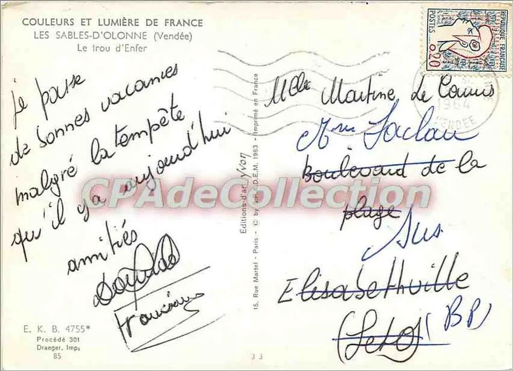 Les Sables-d'Olonne — O buraco do Inferno (Vendée) — Edições de Arte Yvon - Verso