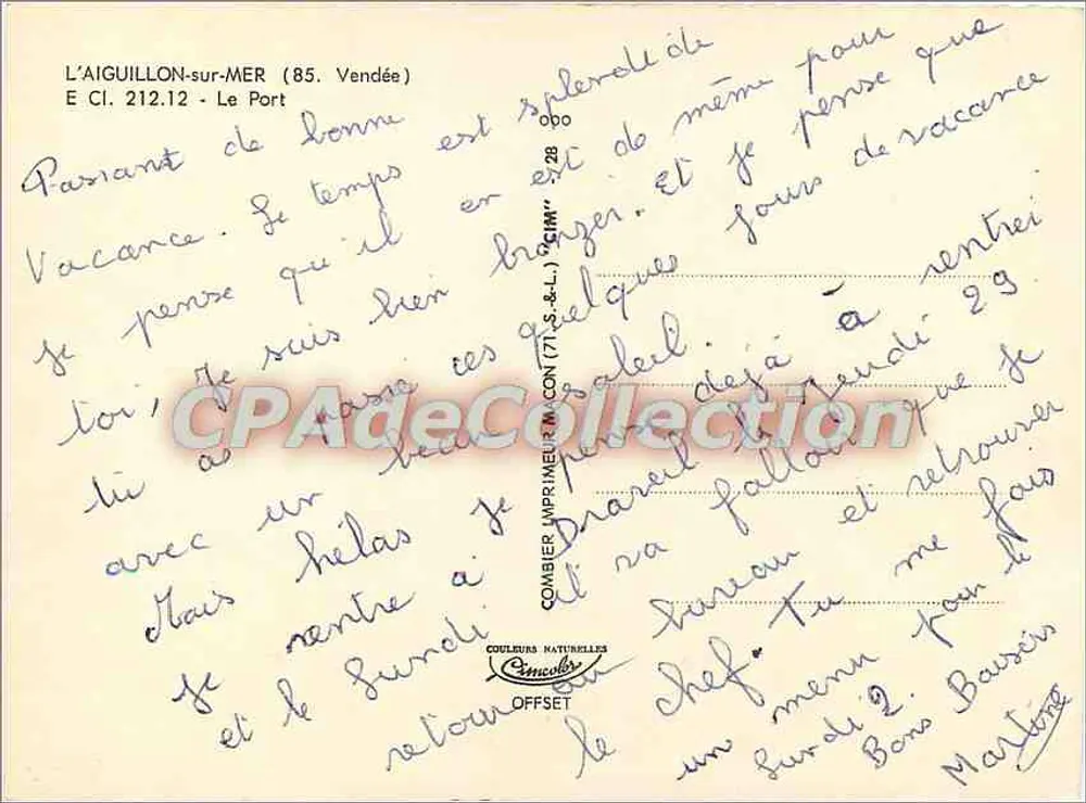 L'AIGUILLON-sur-MER (85. Vendée) — O Porto — Combier Impressor (77. S.&L.) - Verso