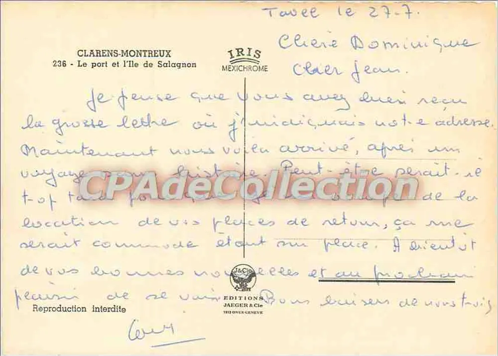 Clarens-Montreux — Der Hafen und Île de Salagnon — Éditions Jaeger, Genf - Rückseite