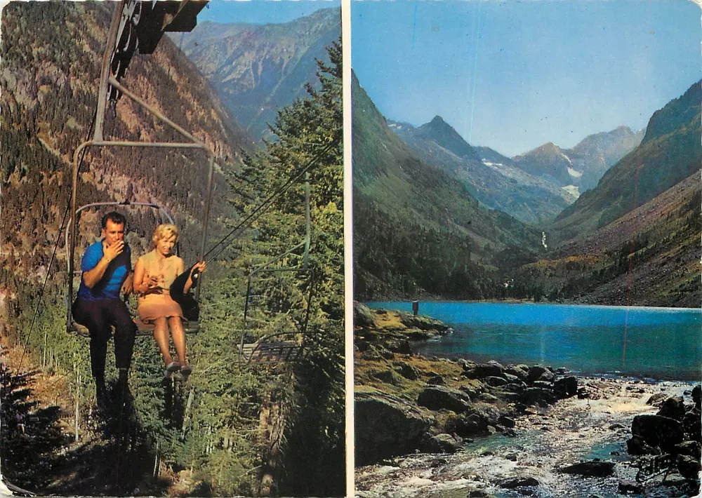 Die Pyrenäen — Ankunft des Seilbahns, See Gaube und Schleuse — Verleger P. Doucet, Lourdes - Vorderseite
