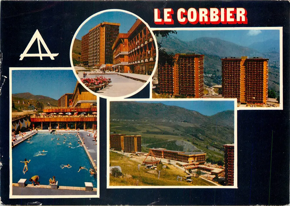 Le Corbier — Stazione montana con piscina e edifici — Editore A - Recto