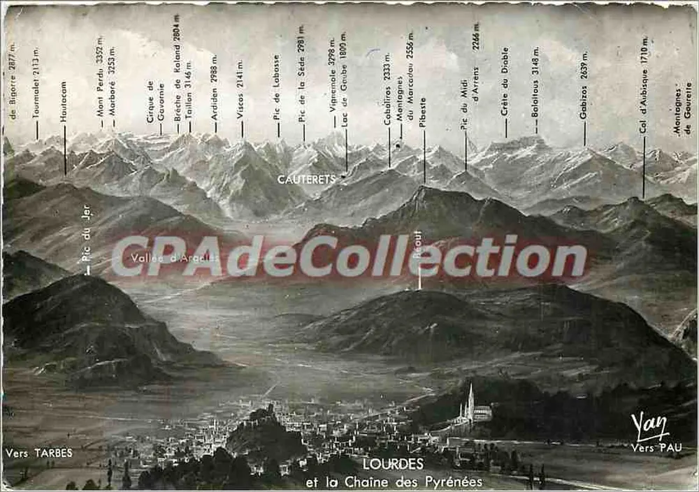 Lourdes e a Cadeia dos Pirineus — Vista panorâmica — P. Chambon, editor, n° 1010 - Frente