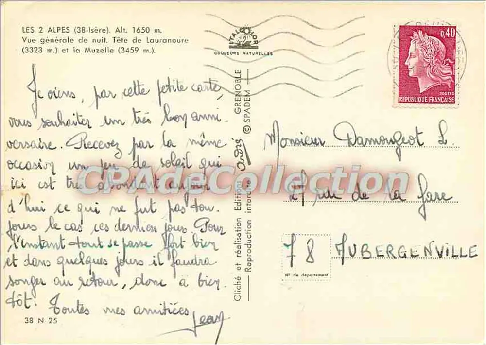 As 2 Alpes (38-Isère) — Vista geral à noite — Edição SPADEM N° 38 N 25 - Verso