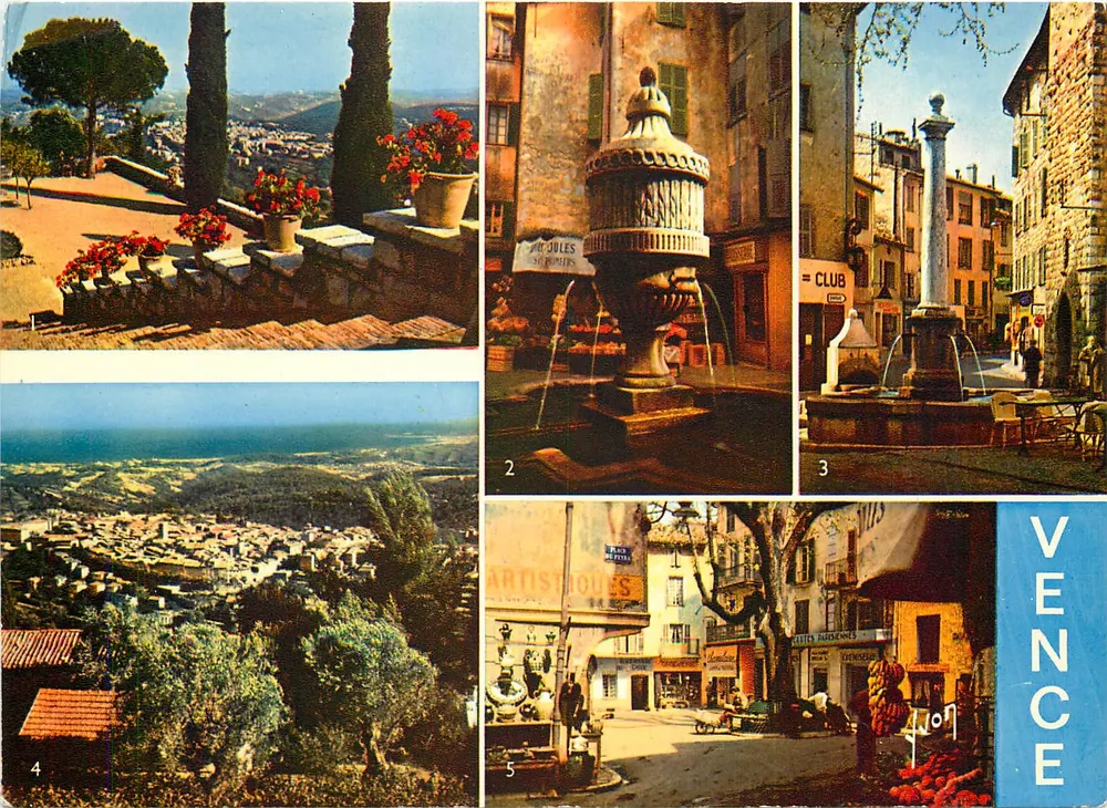 Vence — Allgemeiner Blick, Brunnen und Place du Peyra — Éditions d'Art Jean Jaurès - Vorderseite