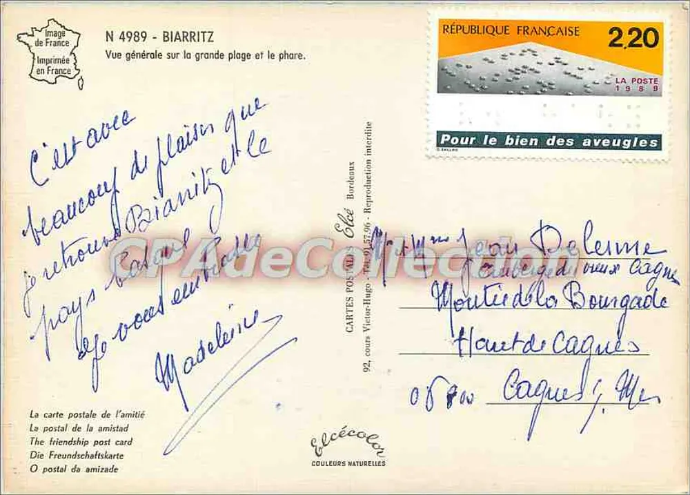 Biarritz - Allgemeiner Blick auf den großen Strand und den Leuchtturm — Verlag Elcée, Nr. 4989 - Rückseite