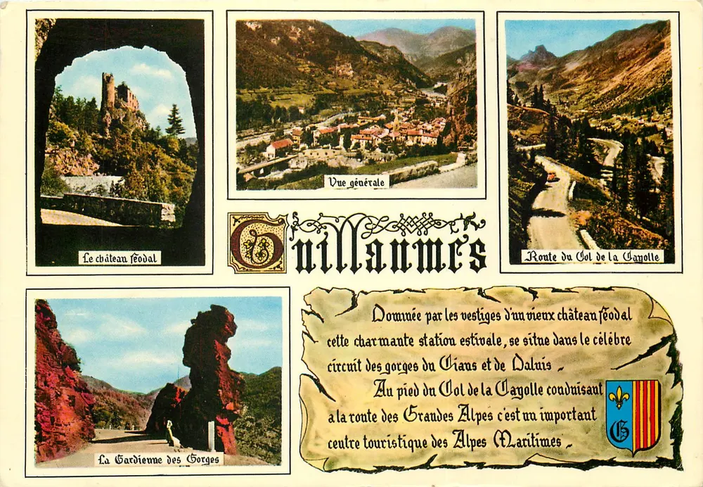 Guillaumes — Visão geral, Castelo feudal, Estrada do Col de la Cayolle, A Guardiã das Gorges — Editor: Edições Gloradia - Frente