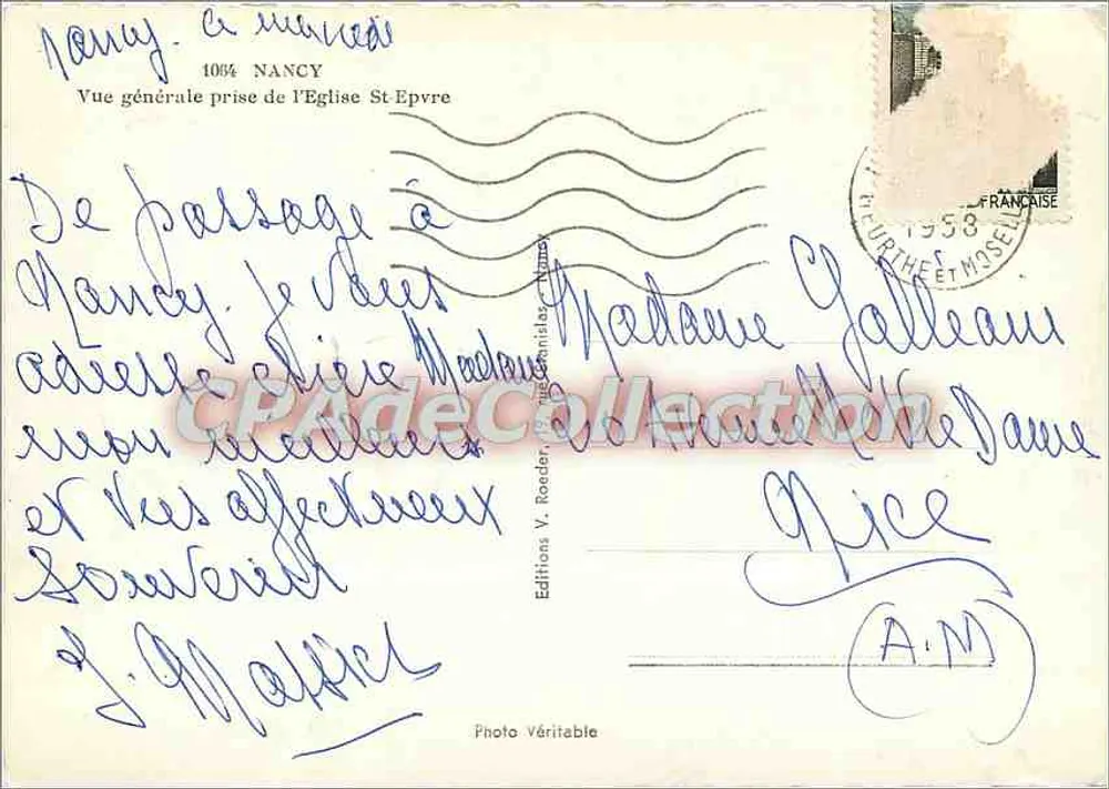 Nancy — Vista generale presa dalla Chiesa di San Epvre — Edizioni V. Roeder - Verso