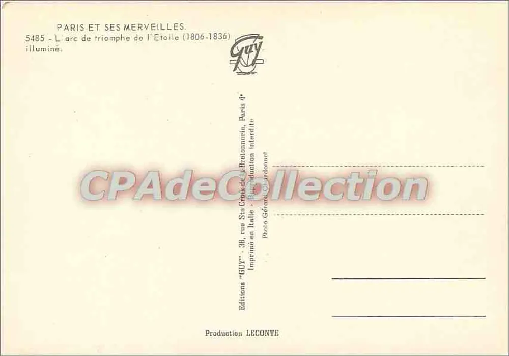 Arc de Triomphe de l'Étoile — beleuchtet — GUY, n°5485 - Rückseite