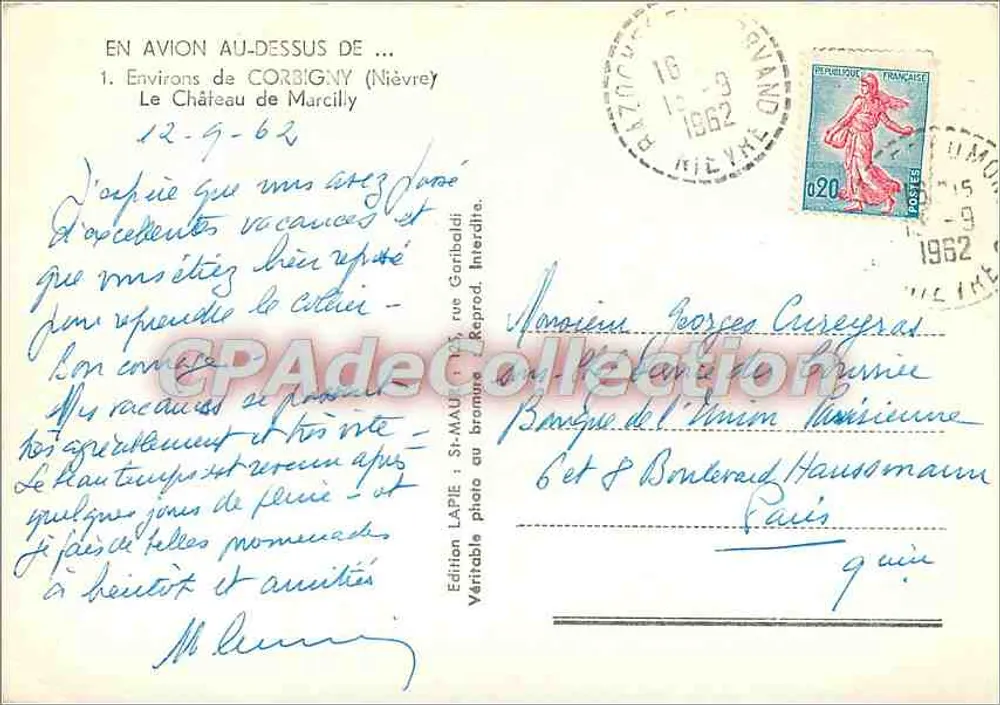 Castelo de Marcilly — Ao redor de Corbigny (Nièvre) — Edição LAPIE, St-Maure - Verso