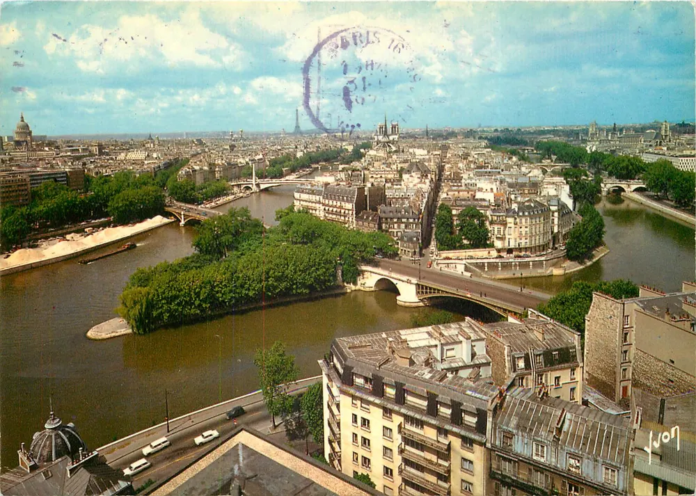 Visão aérea de Paris — Sena, ilha Saint-Louis, Torre Eiffel — Edições Jean-Jaurès - Frente