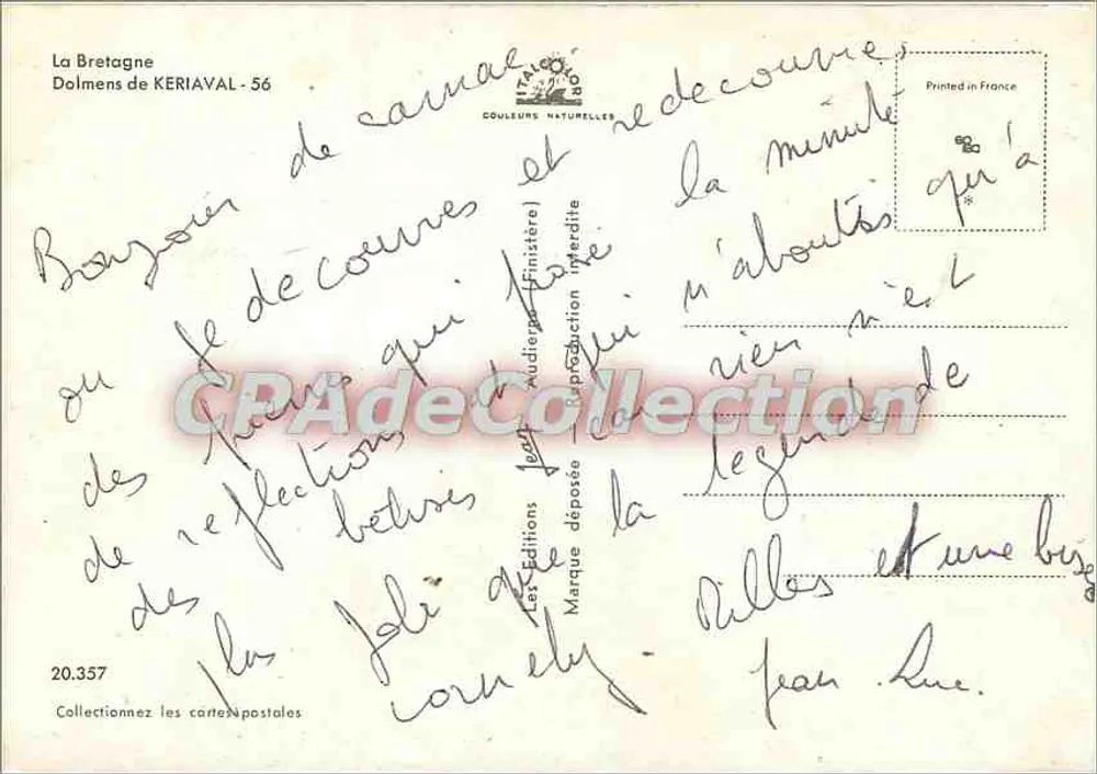 Dolmen di KERIAVAL — Finistère — Edizioni COULEURS NATURELLES n°20.357 - Verso
