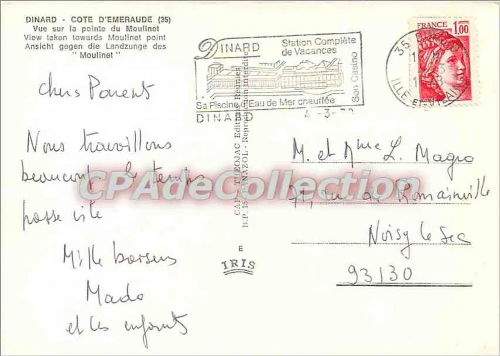 Dinard - Küste von Émeraude (35) — Ansicht der Pointe du Moulinet — Verlag IRIS, Nr. 1818 - Rückseite