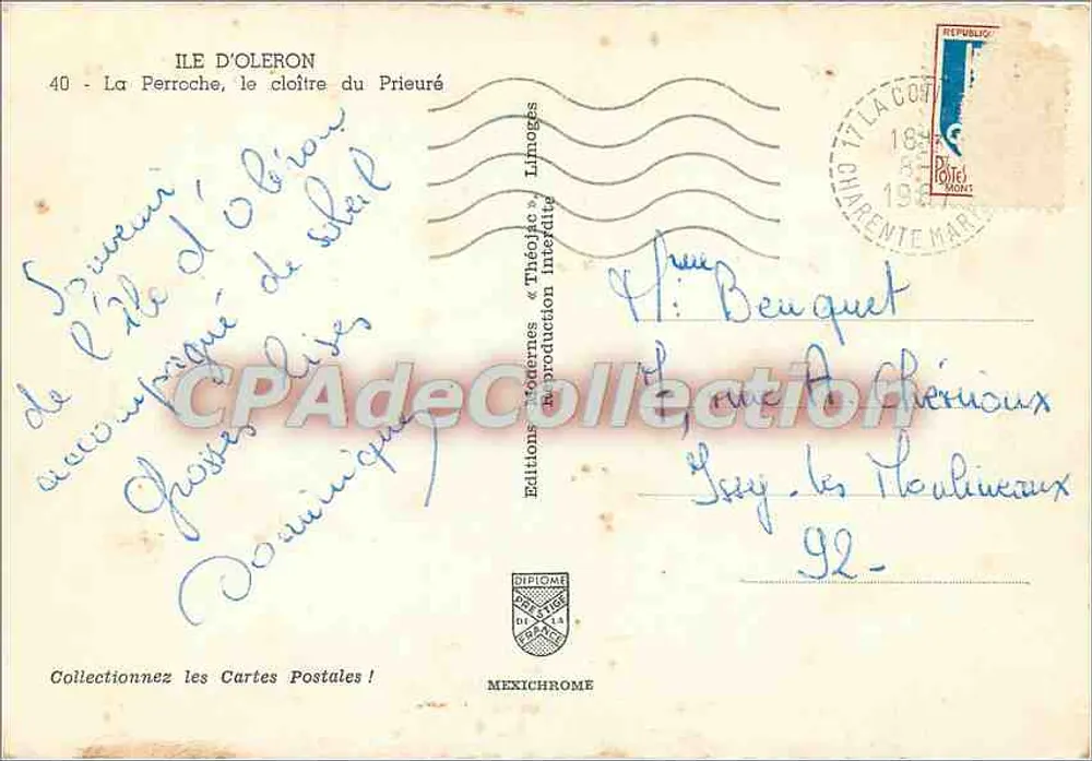 Ilha de Oléron — O claustro do Priorado — Edições « Théodé » Limoges - Verso