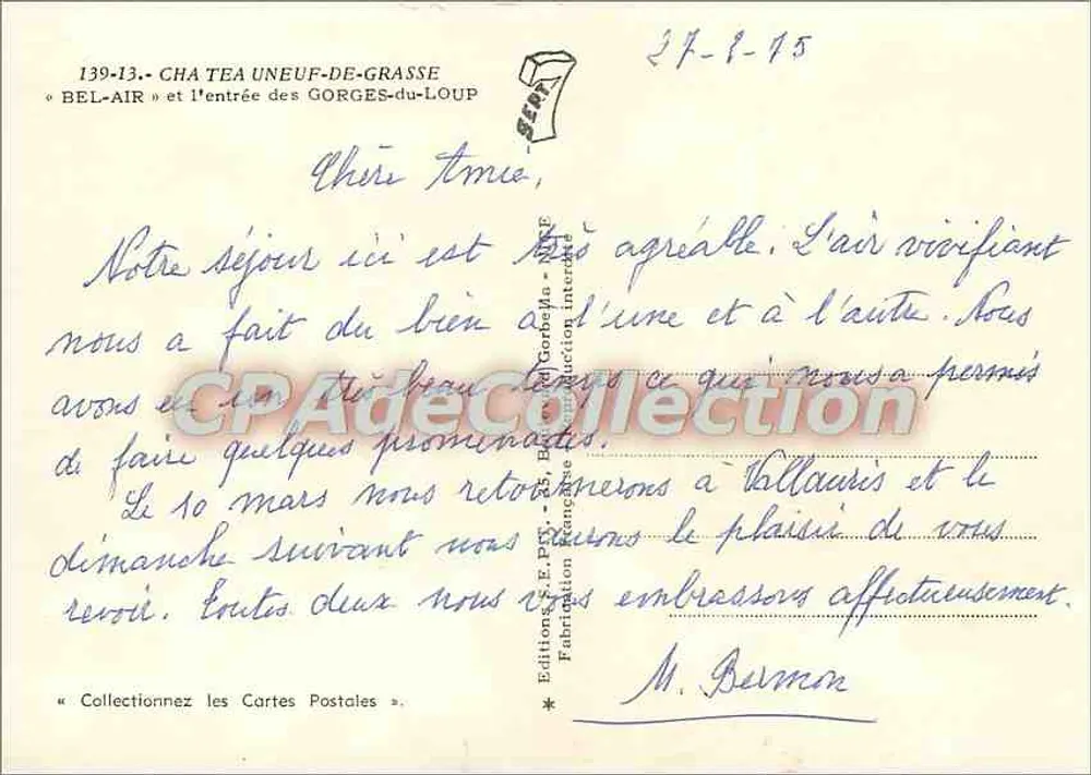 Kette des Étang-de-Grasse — « Bel-Air » und der Eingang zu den Gorges-du-Loup — Éditions E. P. T. - 139-13 - Rückseite