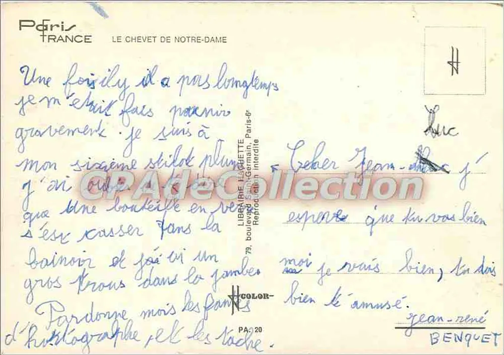 Notre-Dame de Paris — vista enquadrada por um círculo — Librairie Lockette - Verso