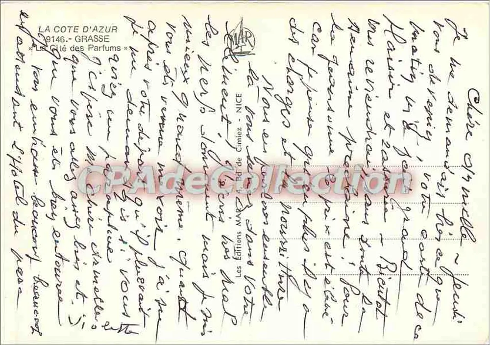 Grasse — vista da cidade cercada por flores — Edições MAJ de Cimiez, n° 107 - Verso