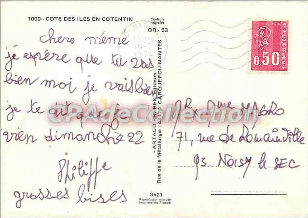 Costa das Ilhas no Cotentin — Manche — editor Artaud Frères - Verso