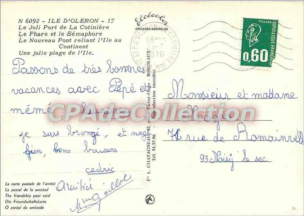 Die Insel Oléron — Erinnerung an die Insel Oléron — Verlag Elcée, Nr. 6092 - Rückseite