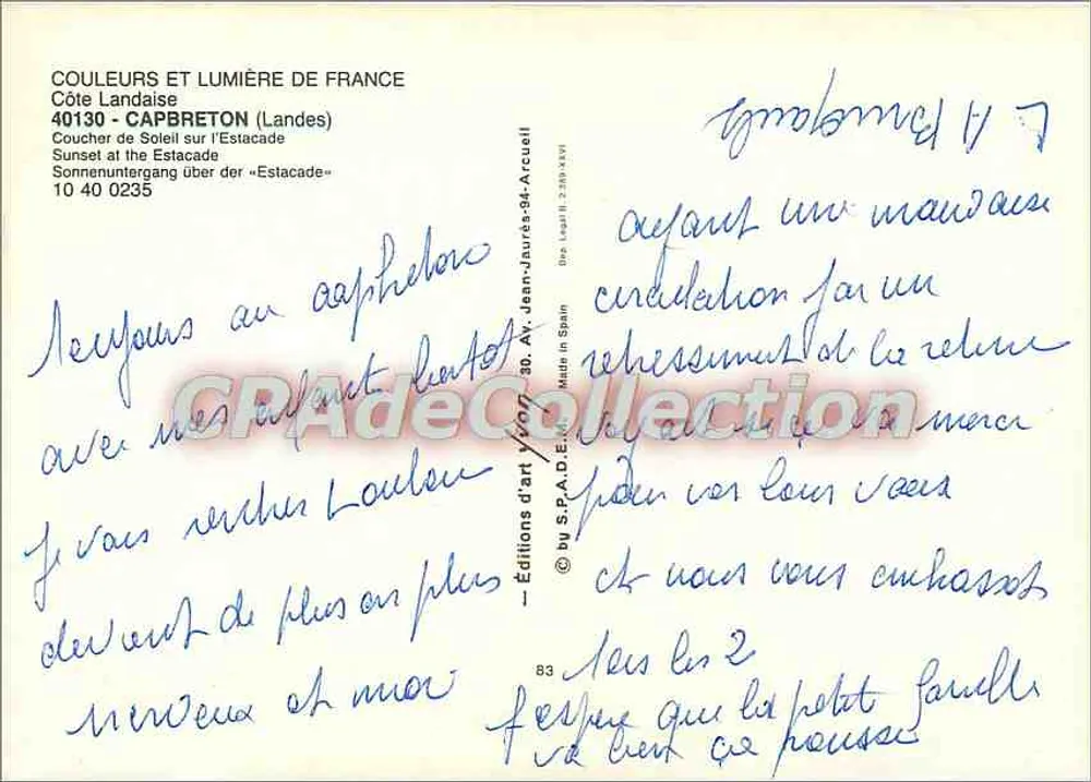 Pôr do sol sobre a Estacade — Capbreton (Landes) — Edições de Arte Jean-Laurès-94 - Verso